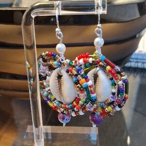 CRAZY COLORS COWRIE AND SEA JASPER EARRINGS